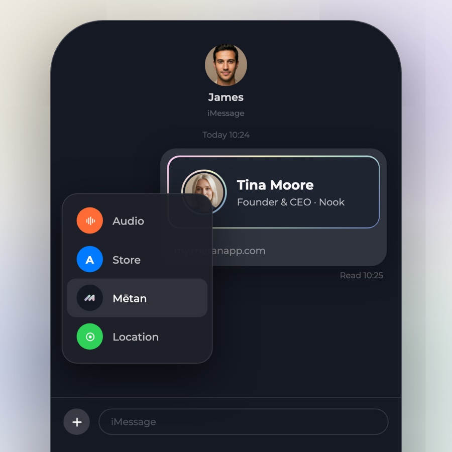 iMessage extension — sharing your Mētan card